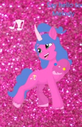 Size: 735x1129 | Tagged: artist needed, source needed, safe, melody, pony, unicorn, g1, g5, my little pony tales, my little pony: a new generation, female, g1 to g5, generation leap, glitter, horn, mare, music notes, ponytail, race swap, smiling, text