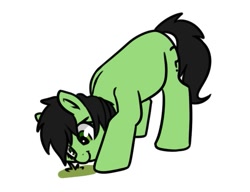 Size: 657x504 | Tagged: safe, artist:neuro, oc, oc only, oc:filly anon, pony, :t, cute, female, filly, grass, grazing, herbivore, horses doing horse things, looking at something, ocbetes, ponified animal photo, simple background, solo, white background