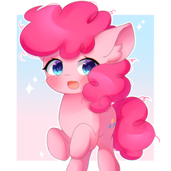 Size: 1500x1500 | Tagged: safe, artist:dddreamdraw, pinkie pie, earth pony, pony, g4, bipedal, bipedal leaning, cute, diapinkes, ear fluff, female, filly, filly pinkie pie, leaning, open mouth, open smile, outline, smiling, solo, white outline, younger