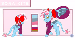 Size: 5511x2893 | Tagged: safe, artist:gottin derwolf, oc, oc:sora kite, dracony, dragon, hybrid, pony, unicorn, bow, butt, clothes, commission, dragoness, female, plot, reference sheet, solo