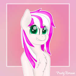 Size: 2441x2441 | Tagged: safe, artist:fruityhorssse, oc, oc only, oc:ashlynn, chest fluff, commission, high res, looking at you, smiling, smiling at you, solo