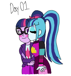 Size: 2000x2133 | Tagged: safe, artist:ktd1993, sci-twi, sonata dusk, twilight sparkle, human, equestria girls, g4, 1, cheek kiss, duo, female, high res, kissing, lesbian, pride month, ship:twinata, shipping, simple background, transparent background