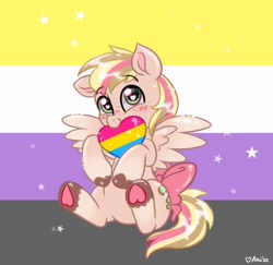 Size: 905x880 | Tagged: safe, artist:avui, oc, oc:vanilla twirl, pegasus, pony, commission, nonbinary pride flag, pansexual pride flag, pride, pride flag, pride month, pride ponies, solo, ych example, your character here
