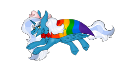 Size: 1280x720 | Tagged: safe, artist:jhopeisoursunshine, oc, oc only, oc:fleurbelle, alicorn, pony, alicorn oc, bow, female, flag, hair bow, horn, mare, pride flag, simple background, solo, transparent background, wings, yellow eyes