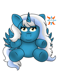 Size: 750x1000 | Tagged: safe, artist:thesilvernote, oc, oc only, oc:fleurbelle, alicorn, pony, adorabelle, alicorn oc, cute, female, horn, mare, ocbetes, simple background, solo, toy, white background, wings, yellow eyes