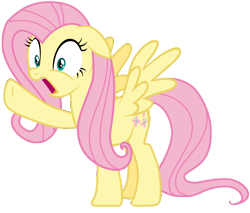 Size: 8200x7000 | Tagged: safe, artist:tardifice, fluttershy, pegasus, pony, g4, magic duel, absurd resolution, female, floppy ears, frown, mare, open mouth, raised hoof, simple background, solo, spread wings, transparent background, vector, wings