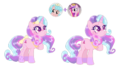 Size: 2990x1724 | Tagged: safe, artist:mint-light, artist:vernorexia, cozy glow, princess cadance, oc, pony, unicorn, g4, alternate design, blue mane, blushing, body markings, bow, commission, facial markings, female, freckles, fusion, fusion:cozy glow, fusion:princess cadance, gradient hooves, gradient horn, hair bow, heart, horn, long mane, mare, multicolored hair, pastel, pink mane, purple mane, simple background, tail, tail bow, transparent background