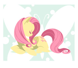Size: 1000x875 | Tagged: safe, artist:yoh yoshinari, part of a set, fluttershy, pegasus, pony, g4, cute, cutie mark background, eyes closed, female, hooves, lineless, lying down, mare, prone, simple background, solo, wings