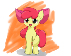 Size: 2942x2333 | Tagged: safe, artist:up_p_ab, apple bloom, earth pony, pony, g4, female, filly, foal, happy, high res, raised hoof, solo