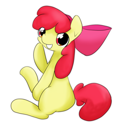 Size: 2360x2341 | Tagged: safe, artist:up_p_ab, apple bloom, earth pony, pony, g4, female, filly, foal, high res, hoof on chin, simple background, sitting, solo, white background