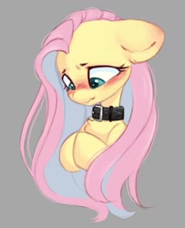 Size: 875x1075 | Tagged: safe, artist:melodylibris, fluttershy, pegasus, pony, g4, blushing, bust, chest fluff, collar, cute, embarrassed, female, floppy ears, flower, gray background, heart eyes, hooves together, looking down, mare, shyabetes, simple background, solo, three quarter view, wavy mouth, wingding eyes