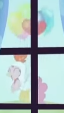 Size: 64x113 | Tagged: safe, screencap, pinkie pie, bird, chicken, earth pony, pony, bloom & gloom, g4, season 5, animal costume, balloon, chicken pie, chicken suit, clothes, costume, cropped, eyes closed, female, floating, flying, mare, smiling, solo, then watch her balloons lift her up to the sky, window, youtube link