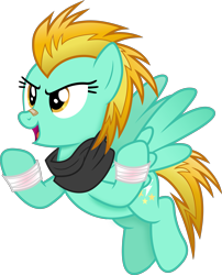 Size: 3025x3751 | Tagged: safe, artist:anime-equestria, lightning dust, pegasus, pony, g4, '90s, 2000s, 2010s, alternate hairstyle, bandage, bandaid, bandaid on nose, clothes, female, flying, full body, high res, hooves, mare, open mouth, open smile, scarf, simple background, smiling, solo, spread wings, transparent background, vector, wings