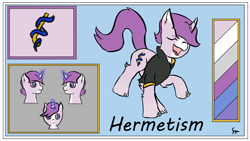 Size: 1192x670 | Tagged: safe, artist:schumette14, oc, oc:hermetism, pony, unicorn, magical lesbian spawn, next generation, offspring, parent:starlight glimmer, parent:twinkleshine, parents:starshine, reference, reference sheet, singing