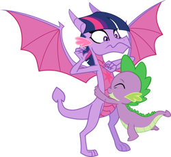 Size: 1280x1173 | Tagged: dead source, safe, artist:php170, spike, twilight sparkle, dragon, g4, :s, colored wings, cute, dragon wings, dragoness, dragonified, duo, duo male and female, ear fluff, eyes closed, female, hair, horn, hug, male, mama twilight, multicolored wings, ship:twispike, shipping, simple background, smiling, species swap, spikabetes, spikelove, spread wings, straight, transparent background, twiabetes, twilidragon, uncomfortable, vector, wavy mouth, wings