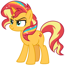 Size: 1024x1030 | Tagged: safe, artist:emeraldblast63, sunset shimmer, pony, unicorn, g4, female, full body, hooves, horn, mare, multicolored hair, multicolored mane, rainbow hair, rainbow power, rainbow power-ified, simple background, smiling, solo, standing, tail, transparent background, two toned tail