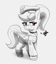 Size: 1045x1200 | Tagged: safe, artist:pabbley, rainbow dash, pegasus, pony, unicorn, g4, female, mare, open mouth, partial color, simple background, skull and crossbones, solo, white background