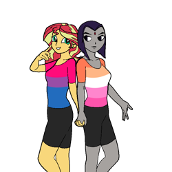 Size: 768x768 | Tagged: safe, artist:thatradhedgehog, sunset shimmer, human, equestria girls, g4, bisexual pride flag, dc comics, lesbian pride flag, pride, pride flag, pride month, raven (dc comics), shimrav, simple background, teen titans, transparent background