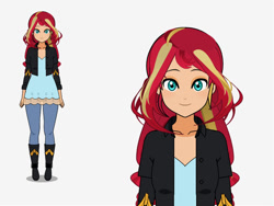 Size: 800x600 | Tagged: safe, artist:suetora, sunset shimmer, human, equestria girls, g4, boots, clothes, humanized, jeans, kisekae, pants, shirt, shoes, solo, vest