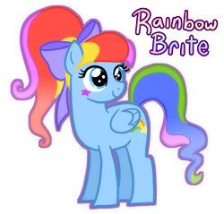 Size: 1492x1424 | Tagged: safe, artist:queertrixie, pegasus, pony, bow, crossover, female, filly, foal, hair bow, outline, ponified, ponytail, rainbow brite, simple background, solo, transparent background