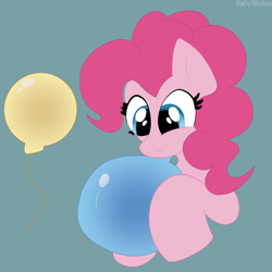 Size: 2000x2000 | Tagged: safe, artist:kaifurry, pinkie pie, earth pony, pony, g4, balloon, blowing up balloons, cute, diapinkes, female, gray background, happy, high res, mare, simple background, solo, that pony sure does love balloons