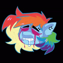 Size: 2048x2048 | Tagged: safe, artist:yumkandie, rainbow dash, pegasus, pony, g4, black background, blood, crying, drool, ear piercing, earring, eyebrow piercing, eyebrows, eyebrows visible through hair, female, head only, high res, jewelry, mare, piercing, simple background, solo, tears of blood