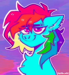 Size: 1414x1538 | Tagged: safe, artist:yumkandie, rainbow dash, pegasus, pony, g4, chest fluff, ear piercing, earring, eyebrow piercing, eyebrow slit, eyebrows, eyebrows visible through hair, female, jewelry, looking at you, nose piercing, nose ring, piercing, smiling, smirk, solo