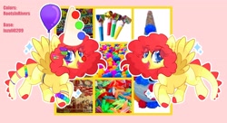 Size: 4096x2221 | Tagged: safe, artist:gothalite, oc, oc only, pegasus, pony, balloon, base used, clown, duo, face paint, hat, party hat, pegasus oc, smiling, wings