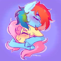 Size: 3500x3500 | Tagged: safe, artist:yumkandie, fluttershy, rainbow dash, pegasus, pony, g4, duo, female, high res, hug, lesbian, licking, licking ponies, ship:flutterdash, shipping, tongue out
