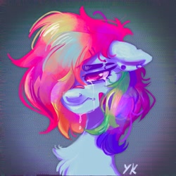 Size: 3500x3500 | Tagged: safe, artist:yumkandie, rainbow dash, pegasus, pony, g4, bandaid, bandaid on nose, crying, ear piercing, earring, female, high res, jewelry, piercing, solo, torn ear