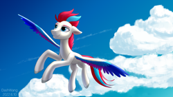 Size: 3000x1688 | Tagged: safe, artist:dash wang, zipp storm, pegasus, pony, g5, cloud, flying, sky, smiling, solo