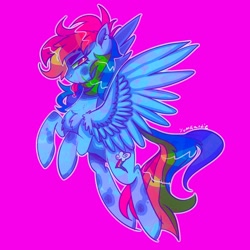 Size: 2048x2048 | Tagged: safe, artist:yumkandie, rainbow dash, pegasus, pony, g4, chest fluff, coat markings, ear piercing, earring, female, flying, high res, jewelry, piercing, simple background, solo, tongue out