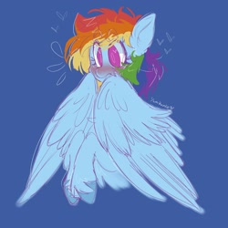 Size: 2048x2048 | Tagged: safe, artist:yumkandie, rainbow dash, pegasus, pony, g4, blushing, female, flustered, heart, heart eyes, high res, simple background, solo, wingding eyes
