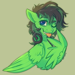 Size: 2048x2048 | Tagged: safe, artist:yumkandie, oc, oc only, pegasus, pony, headphones, high res, male, one eye closed, solo, tongue out, wink
