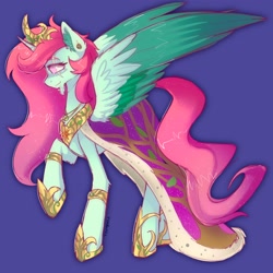 Size: 2048x2048 | Tagged: safe, artist:yumkandie, oc, oc only, oc:aria, alicorn, pony, alicorn oc, bracelet, colored wings, ear fluff, ear piercing, facial hair, female, goatee, high res, hoof shoes, horn, jewelry, mantle, peytral, piercing, regalia, scar, solo, wings