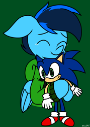 Size: 1872x2618 | Tagged: safe, artist:derpyalex2, oc, oc only, oc:shy-fly, pegasus, pony, clothes, crying, happy, hug, jacket, sonic the hedgehog, sonic the hedgehog (series), sweater, tears of joy