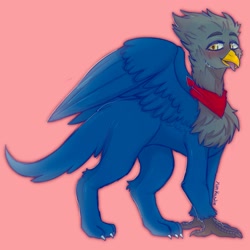 Size: 2048x2048 | Tagged: safe, artist:yumkandie, oc, oc only, griffon, bandana, chest fluff, griffon oc, high res, male, simple background, solo, tongue out