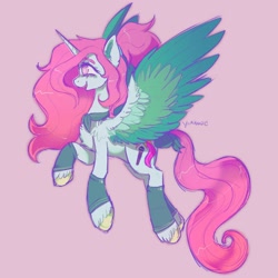 Size: 2048x2048 | Tagged: safe, artist:yumkandie, oc, oc:aria, alicorn, pony, alicorn oc, chest fluff, clothes, colored wings, female, high res, horn, ponytail, scar, simple background, socks, solo, unshorn fetlocks, wings