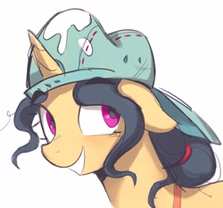 Size: 3960x3702 | Tagged: safe, artist:littmosa, fresh coat, pony, unicorn, g4, backwards ballcap, baseball cap, bust, cap, female, hat, high res, mare, simple background, smiling, solo, white background