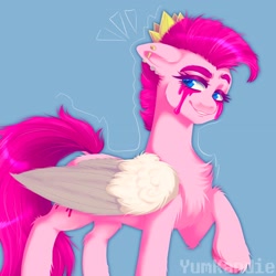 Size: 2048x2048 | Tagged: safe, artist:yumkandie, oc, oc only, pegasus, pony, blood, chest fluff, crown, crying, ear piercing, female, high res, jewelry, mohawk, piercing, regalia, simple background, solo, tears of blood