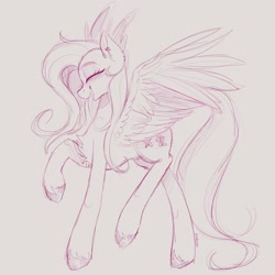 Size: 2048x2048 | Tagged: safe, artist:yumkandie, fluttershy, pegasus, pony, g4, ear piercing, earring, female, high res, jewelry, monochrome, piercing, simple background, sketch, solo