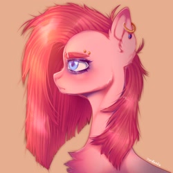 Size: 2048x2048 | Tagged: safe, artist:yumkandie, pinkie pie, earth pony, pony, g4, chest fluff, ear piercing, earring, eyebrow piercing, female, high res, jewelry, piercing, pinkamena diane pie, simple background, solo