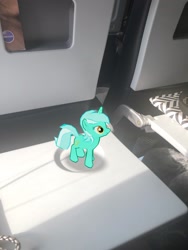 Size: 1536x2048 | Tagged: safe, artist:yumkandie, gameloft, lyra heartstrings, pony, unicorn, g4, 3d, 3d model, augmented reality, female, plane, real life background, seat, solo, table