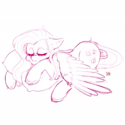 Size: 2048x2048 | Tagged: safe, artist:yumkandie, fluttershy, pegasus, pony, g4, eyes closed, female, high res, monochrome, pillow, simple background, sketch, sleeping, solo, white background, wings