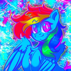 Size: 2048x2048 | Tagged: safe, artist:yumkandie, rainbow dash, pegasus, pony, g4, chest fluff, female, heart, heart eyes, high res, psychedelic, solo, wing fluff, wingding eyes, wings