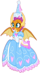 Size: 594x1066 | Tagged: safe, artist:darlycatmake, smolder, dragon, g4, clothes, dragon wings, dragoness, dress, dressup, female, flower, flower in hair, froufrou glittery lacy outfit, gloves, happy, hat, hennin, jewelry, long gloves, necklace, princess, princess smolder, proud, puffy sleeves, simple background, smiling, solo, transparent background, wings