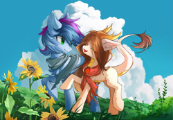 Size: 2865x1985 | Tagged: safe, artist:gale spark, oc, oc:crystal eve, oc:睦睦, pony, eyes closed, looking at someone, open mouth, walking