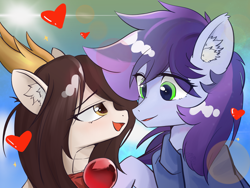 Size: 4032x3024 | Tagged: safe, artist:gale spark, oc, oc:crystal eve, oc:睦睦, pony, floating heart, heart, looking at each other, looking at someone