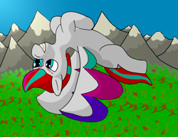Size: 3300x2550 | Tagged: safe, artist:acid flask, derpibooru exclusive, zipp storm, pegasus, pony, g5, my little pony: a new generation, digital art, female, flying, forest, gimp, high res, mare, mountain, mountain range, shading, smiling, solo, spread wings, upside down, wings