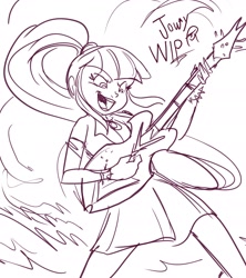 Size: 2062x2320 | Tagged: safe, artist:jowyb, sonata dusk, human, equestria girls, g4, 2018, electric guitar, guitar, high res, musical instrument, old art, open mouth, sketch, solo